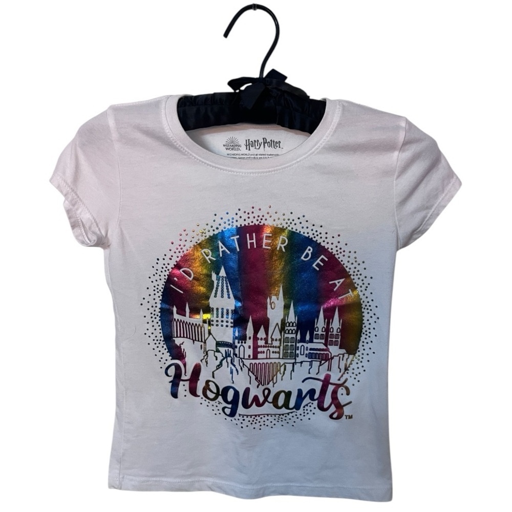 Harry Potter White and Metallic Colorful M(7-8) Short Sleeve Tshirt